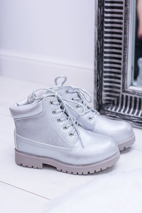 práškové stříbrné teplé Dětské boty traper Dexter