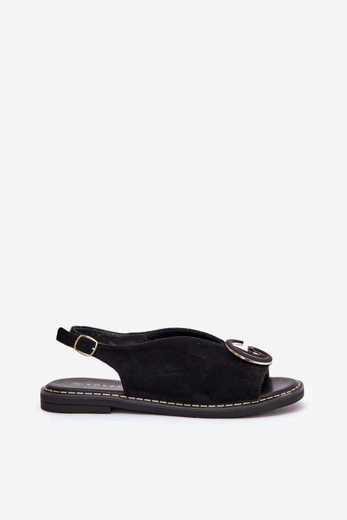 Elegantní Dámské Sandály S Zlatou Ozdobou Na Plochém Podpatku Černé S.Barski KV27-053