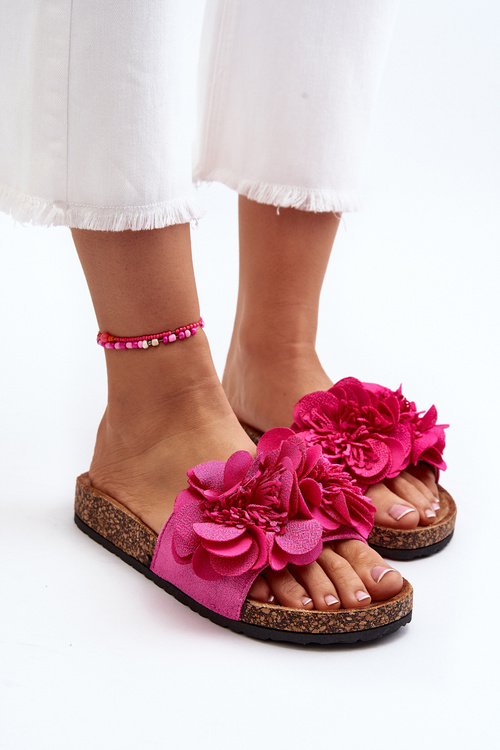 Dámské žabky s květinami fuksie Lulania