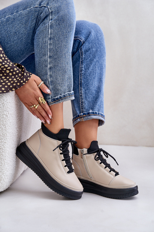 Ľahké Kožené Športové Topánky Na Platforme Béžové Artiker 55C0554
