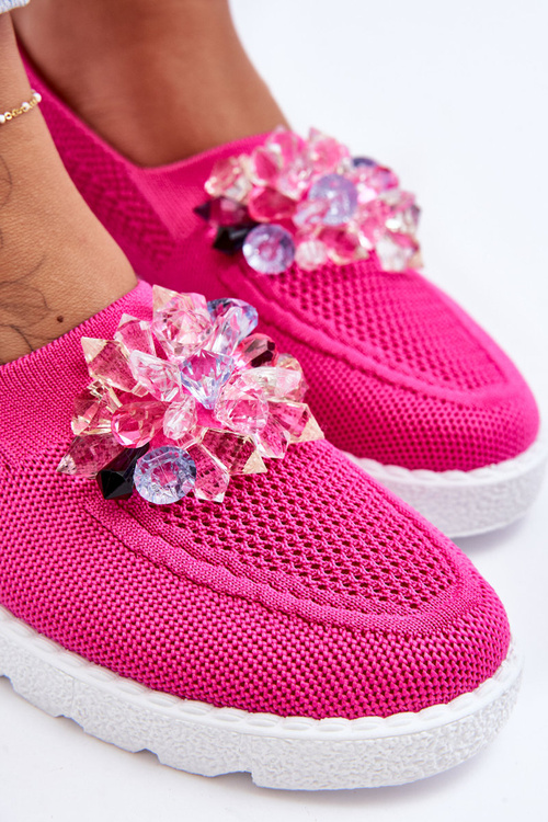 Dámské Slip-on Tenisky s Kameny Fuchsia Simple