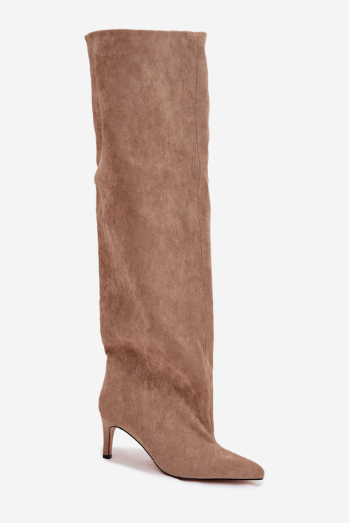 Dámske čižmy na podpätku bez zapínania béžové Mavilla