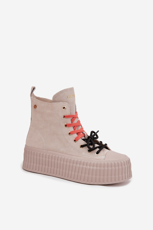 Semišové zateplené dámské tenisky na robustní platformě GOE SS2N4047 béžové