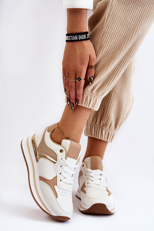 Dámská módní sportovní obuv na klínku Bílo-béžová Yuki