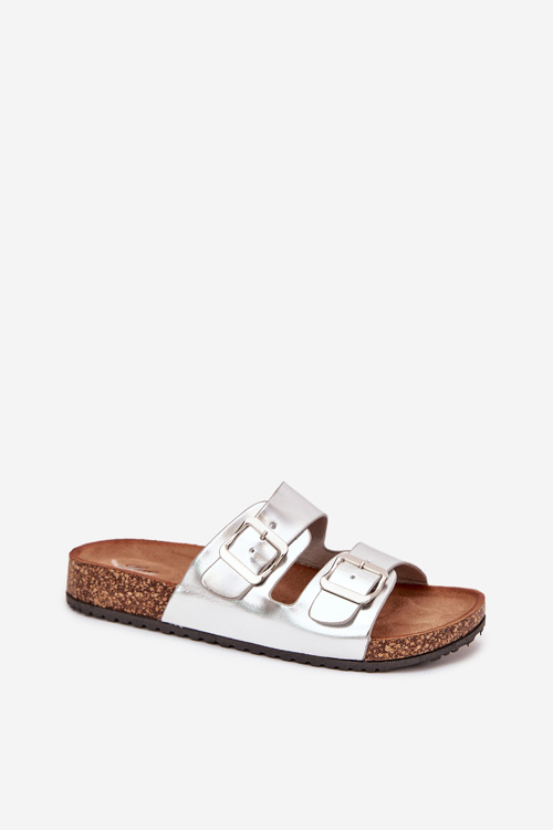 Dámske Klapky Na Korkovej Platforme S Prackami Strieborné Vesina