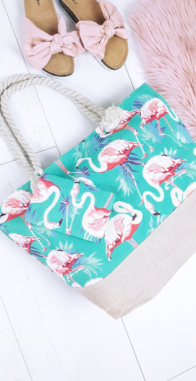 Velká plážová mátová kabelka Plameňáky