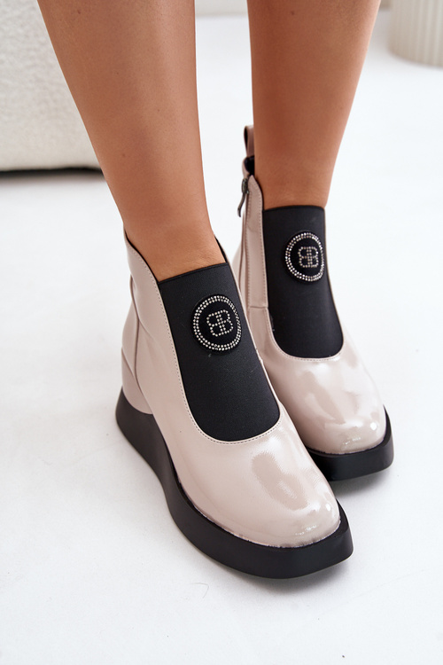 Kožené boty na klínu D&A béžové MR880-137