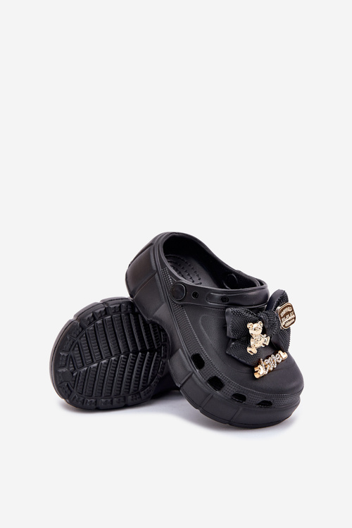 Detské Sandále Dievčenské Penové S Mašľou A Dekoráciami Čierne Selvana