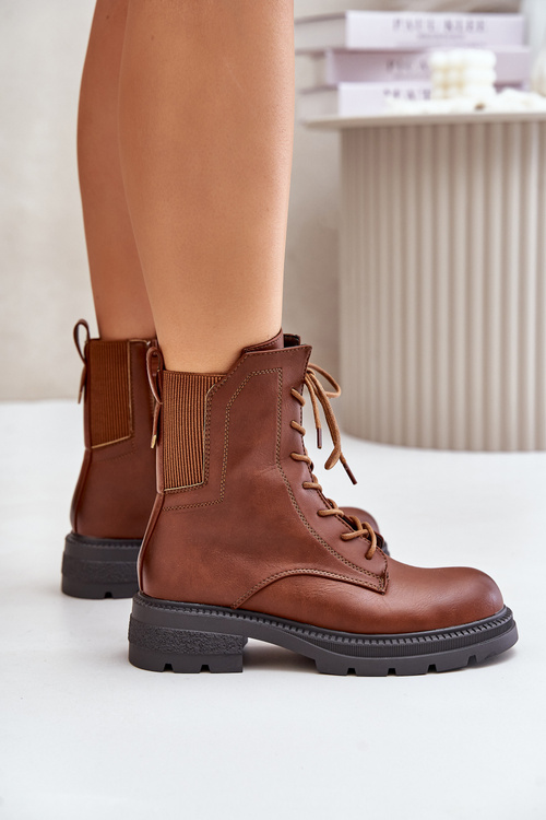 Zateplené boots workery na zips hnedé Leairae