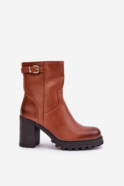 Zateplené boty na podpatku s přezkou hnědé Selavia