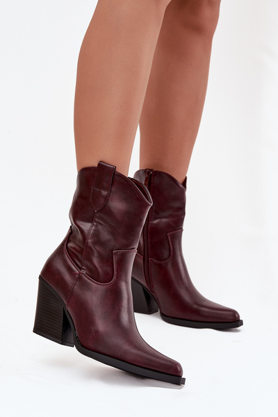 Dámske kožené čižmy na opätku v štýle kovboj Bordové Sorelia