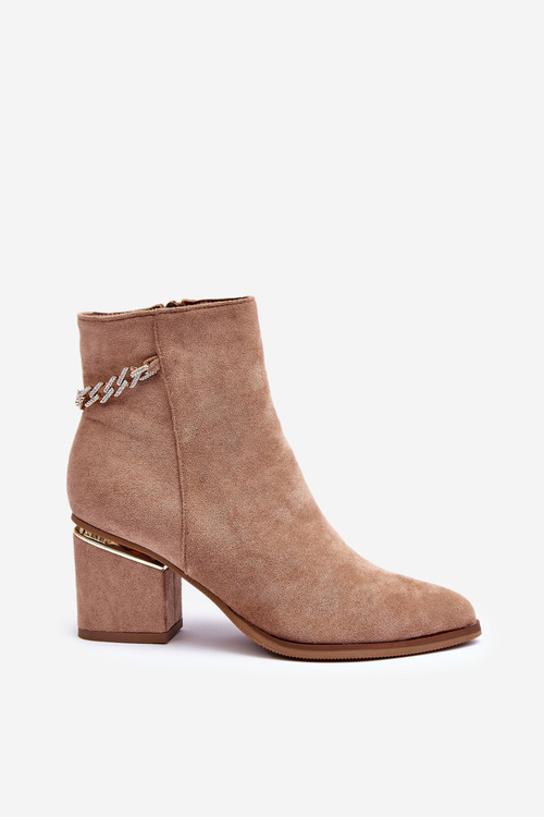 Suede vysoké podpätky s dekoráciou šperkov Dark -Beige Jadirel