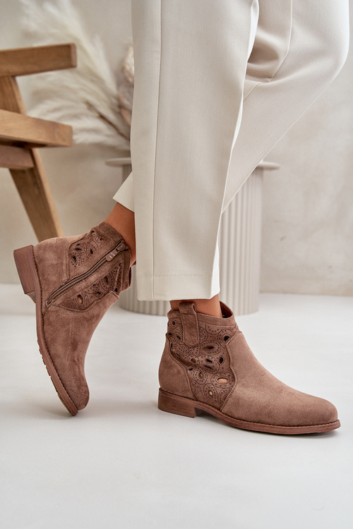 Dámské Botky S Děrováním Na Zip Hnědé S.Barski HY42-081