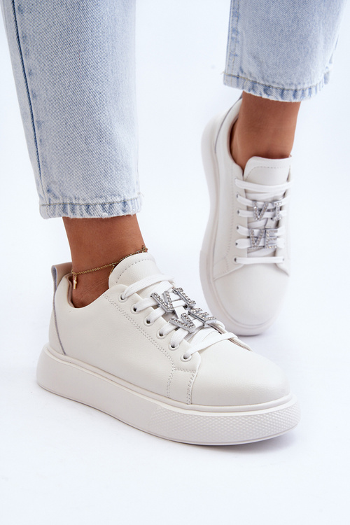 Dámske kožené tenisky s ozdobami Biele Dysuria