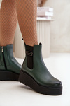 Zazoo 60498 Dámské Botky Chelsea Na Platformě A Klínu Tmavězelené