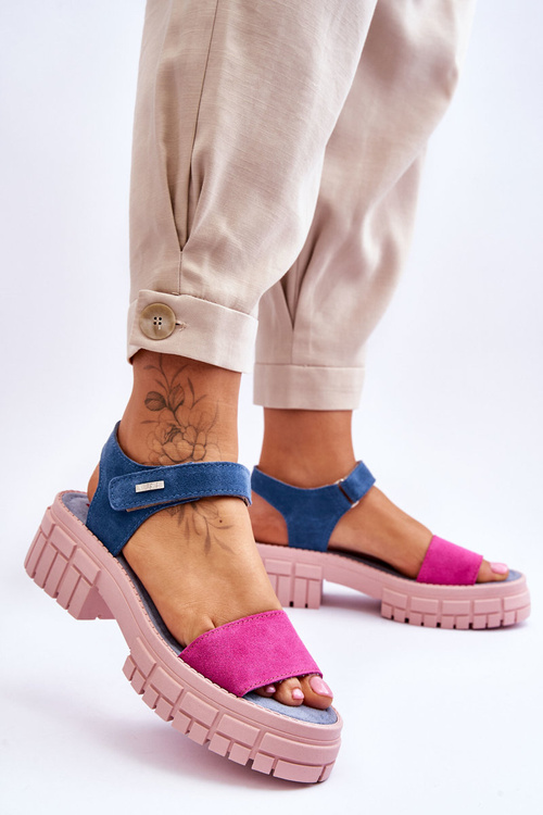 Dámské semišové sandály Big Star LL276034 Modro-růžová