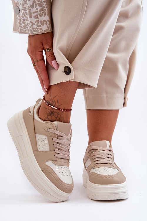 Dámské kožené sportovní boty na masivní platformě béžové Belisso