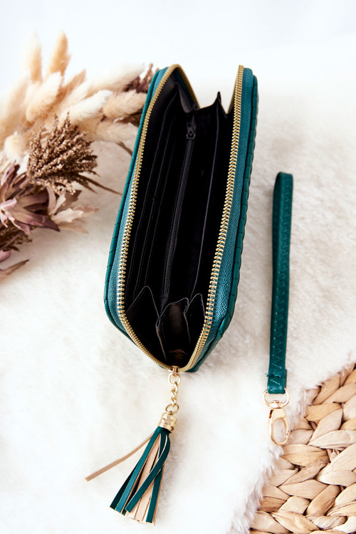 Velká Prošívaná Peněženka s Popruhem Zelený