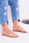Lu Boo Golden Women's Sandals s Benátkovými zirkónmi