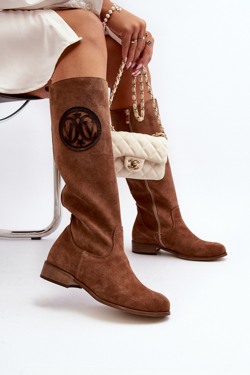 Dámské semišové kozačky před koleno hnědé Zazoo 3367/2