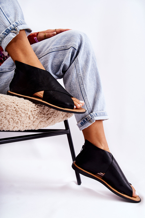 Dámské kožené sandály Široká noha Černá Catalise