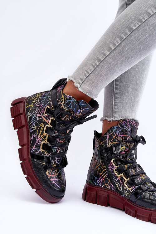 Kožené Ploché Šněrovací Botky Maciejka 06158-01 Černé