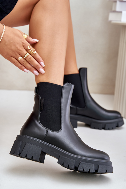 Zateplené nazúvacie Chelsea topánky z eko kože Big Star MM274071 Čierne