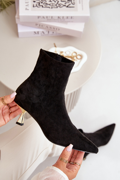 Dámske Lodičky Na Opätku Eko Semišové S Špičatými Noskami Čierne Irithare