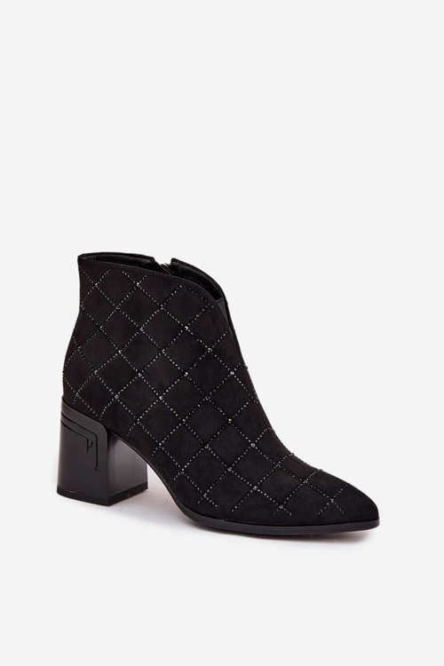 Dámské kotníkové boty na podpatku se zdobením D&A MR52-133 Černé