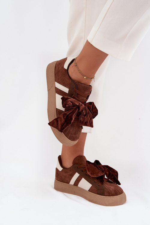 Dámske tenisky s semišovou mašľou hnedé Ashlyn