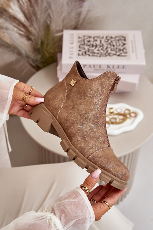 Zateplené dámské botky s odřením z eko kůže hnědo-zlaté Verietta