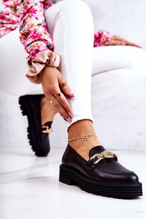 Dámske zlaté topánky Laura Messi 2383 Čierna kožená ozdoba