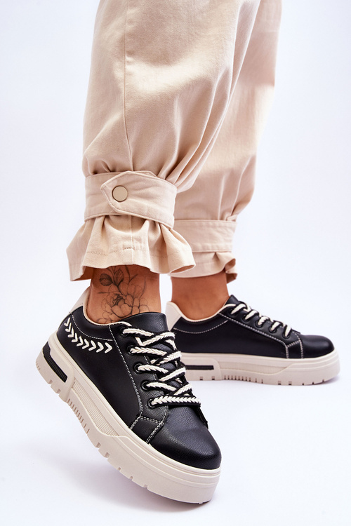 Pohodlné dámske športové topánky na platforme čierna a béžová devan