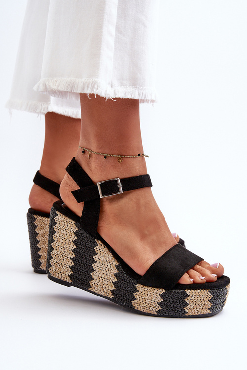 Dámske sandále na platforme s pletením čierne Reviala