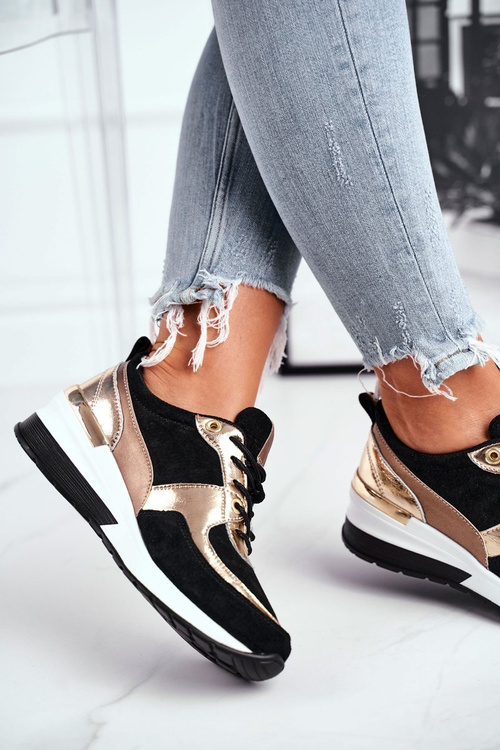 Kožené tenisky na Vinceza 7777 Black and Gold Wedge