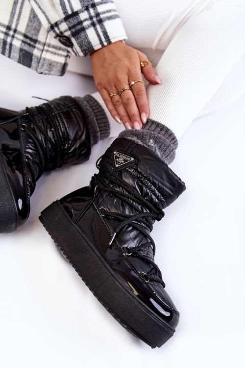 Dámske módne snehové topánky čierne kariéry