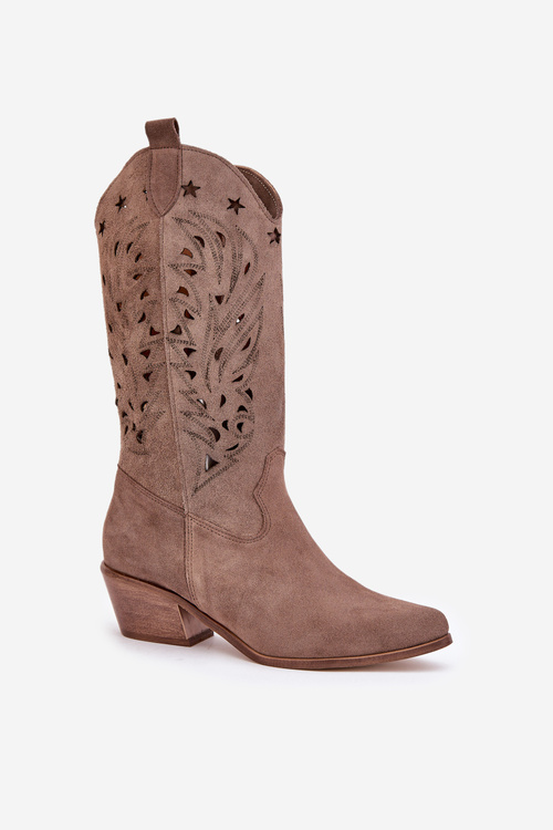 Semišové Čižmy S Vyrezávaným Zvrškom Hnedé Zazoo 3609