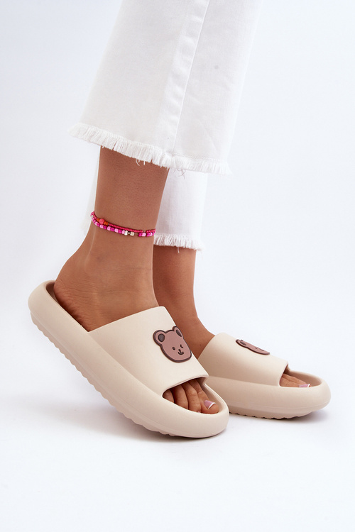 Lehké dámské pěnové pantofle s medvídkem Béžove Lia