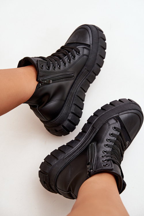 Zateplené Vysoké Tenisky Dámske Na Platforme S Zipsom Čierne Sarira