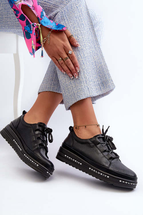 Dámské kožené polobotky na platformě S.Barski LR769A Černé