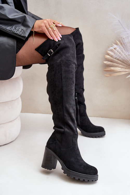 Zateplené Čižmy Na Opätku S Rúškom Po Koleno Čierne Niaviera