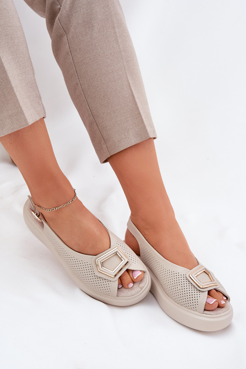 Dámské Kožené Sandály S Dekorací S.Barski LR51-786 Béžové