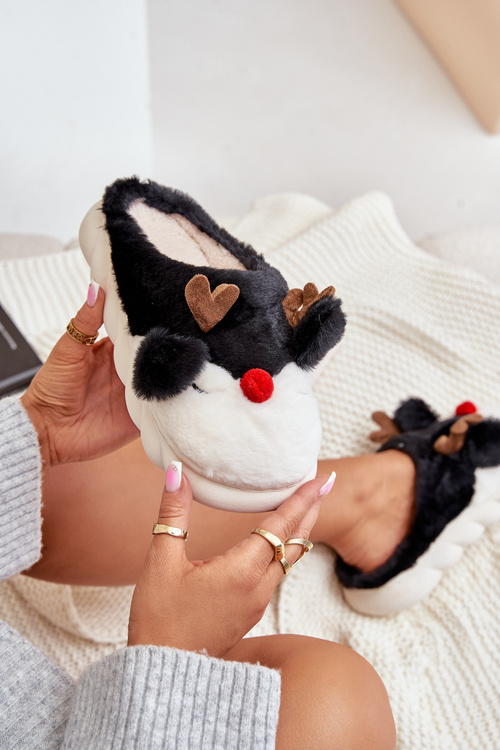 Dámské Kožené Pantofle S Motivem Sobů Černé Wistira