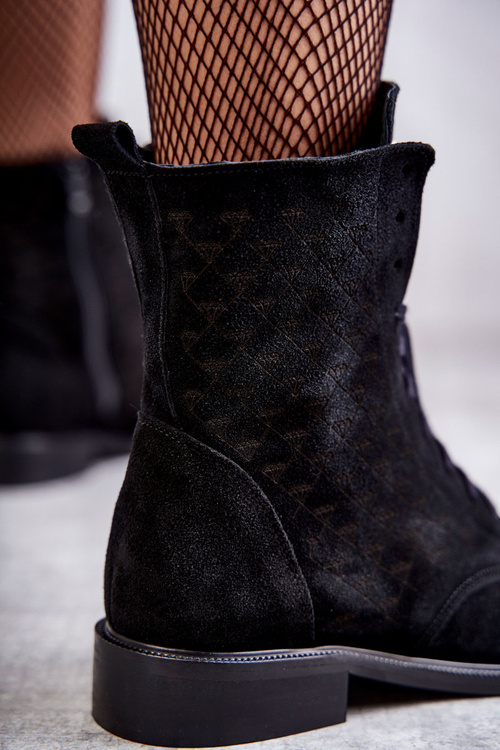 Šněrovací semišové kozačky Nicole 2751 Černe