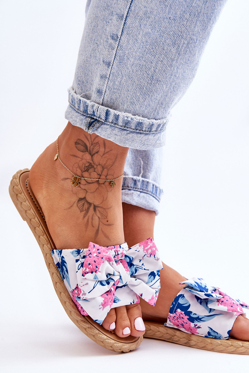 Dámské Pantofle S Látkovou Mašlí Bíle Blossom