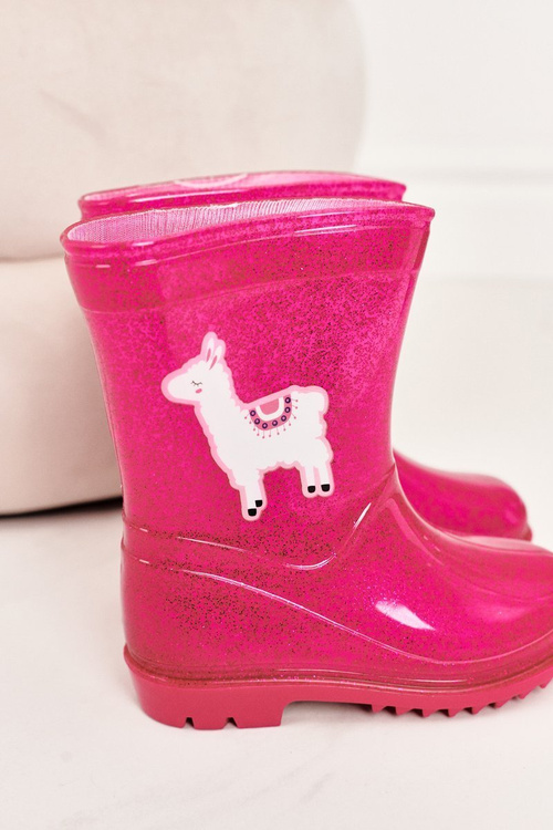 Detské brokátové galoshes s ružovou lámou