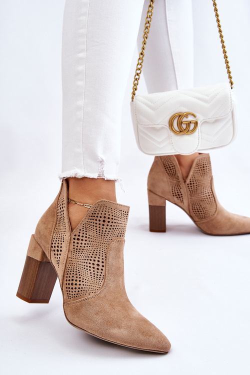 Openwork semišové vysoké podpätky béžová leanna