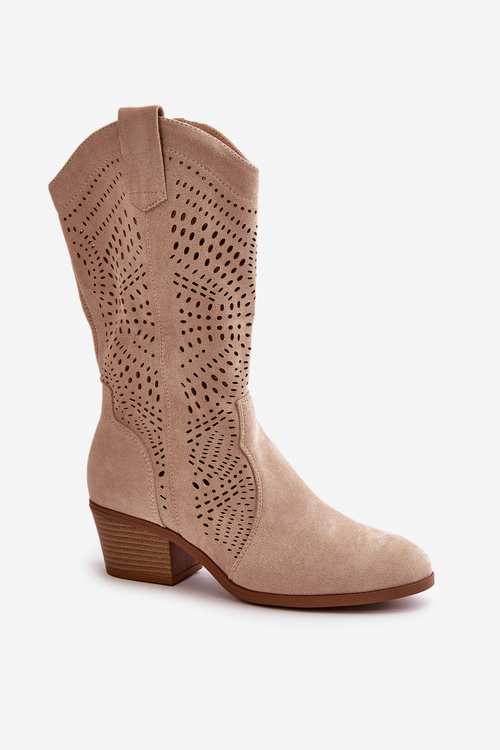 Dámske topánky s vysokým semišom, béžové Turner Cowboy topánky