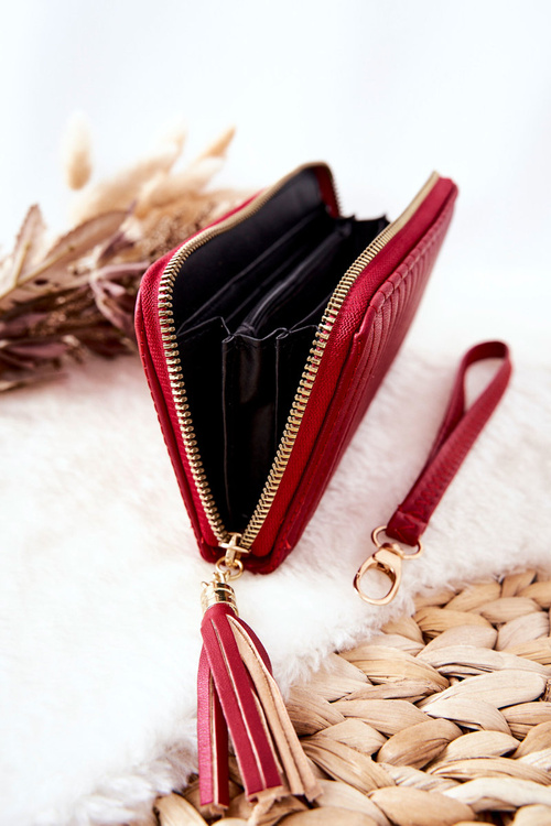 Velká prošívaná peněženka s popruhem Červený