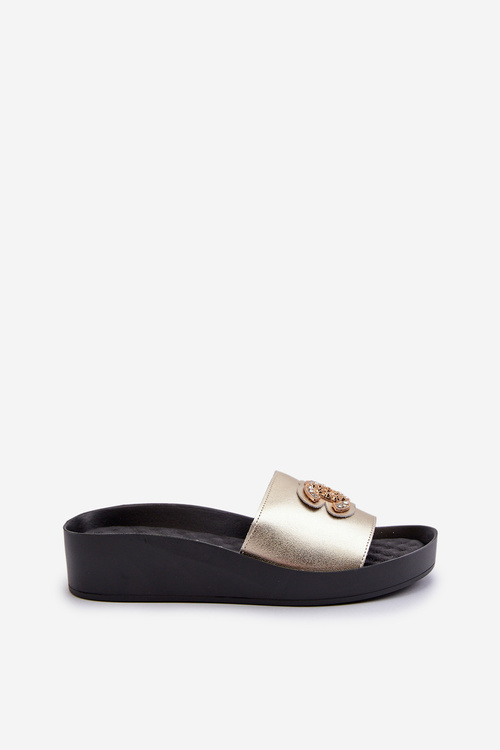 Dámské černé kožené žabky s ozdobou S.Barski KV27-019